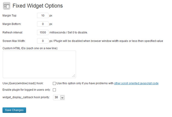 Fixed Widget Options