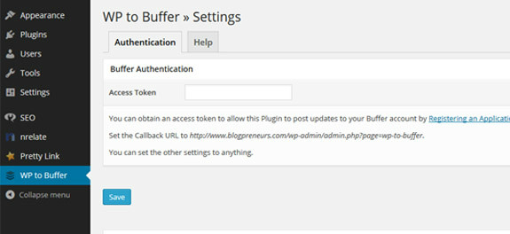 wp to buffer settings page