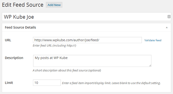 WP RSS Aggregator Create Source