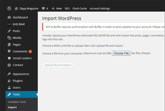 Import page