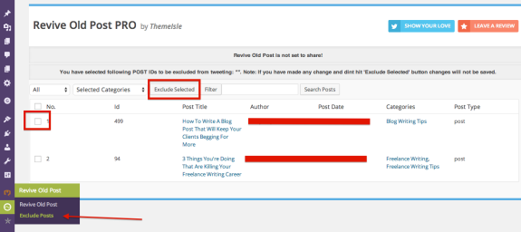 Excluding posts from revive old posts pro