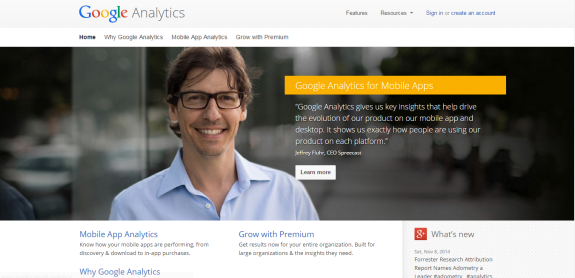 Page d'accueil de Google Analytics