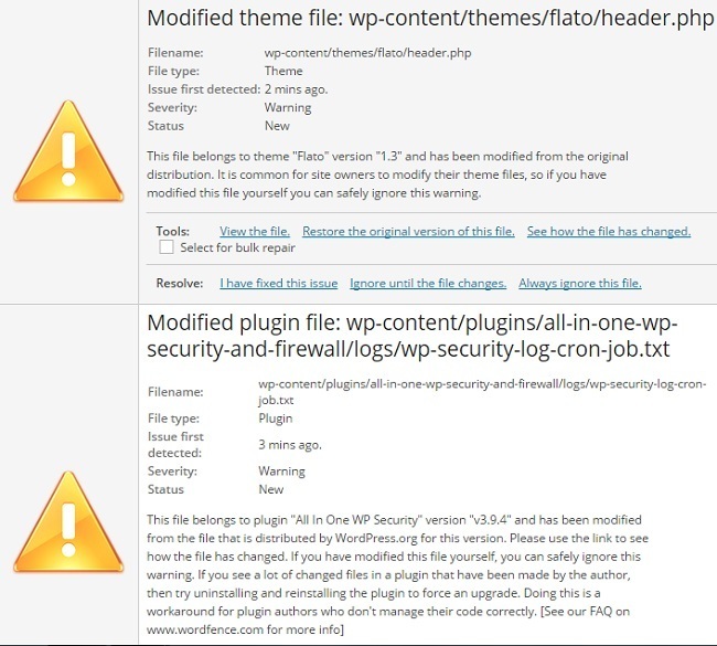 wordfence new issues