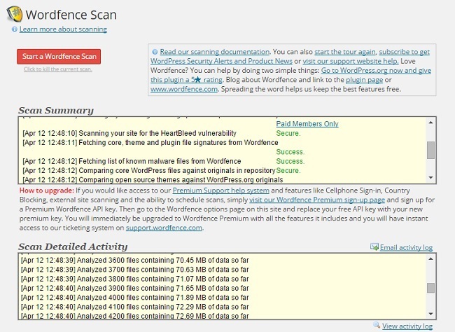 wordfence scan