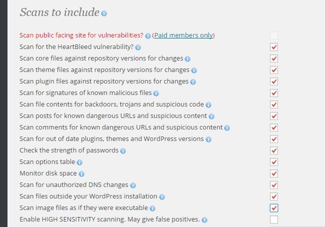 Wordfence scan settings