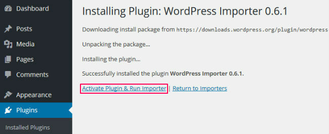 Activate WordPress Importer