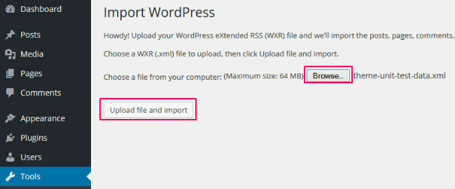 Upload with WordPress Importer