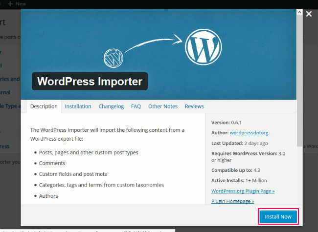 WordPress Importer plugin