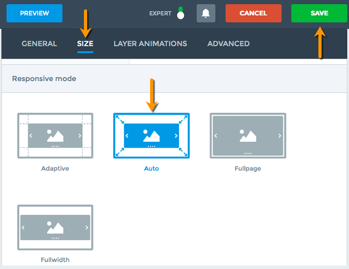 website slider size