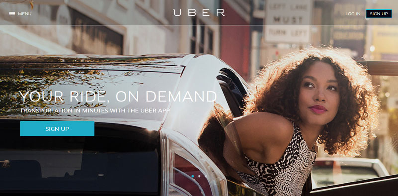 Uber homepage