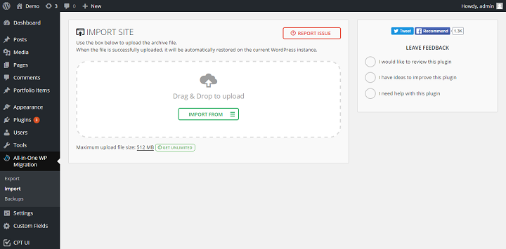 Import Your Site - All in One WP Migration Plugin