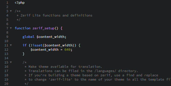 functions.php in Brackets Text Editor