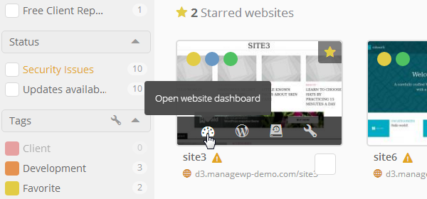ManageWP Orion - Open Website Dashboard