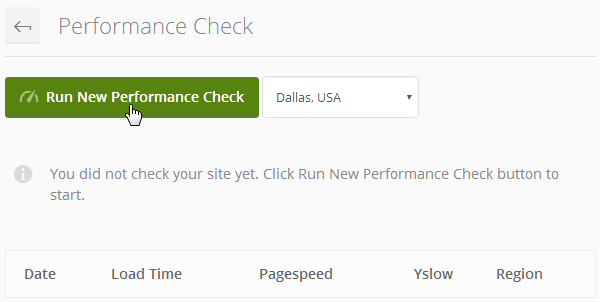 ManageWP Orion - Run New Performance Check