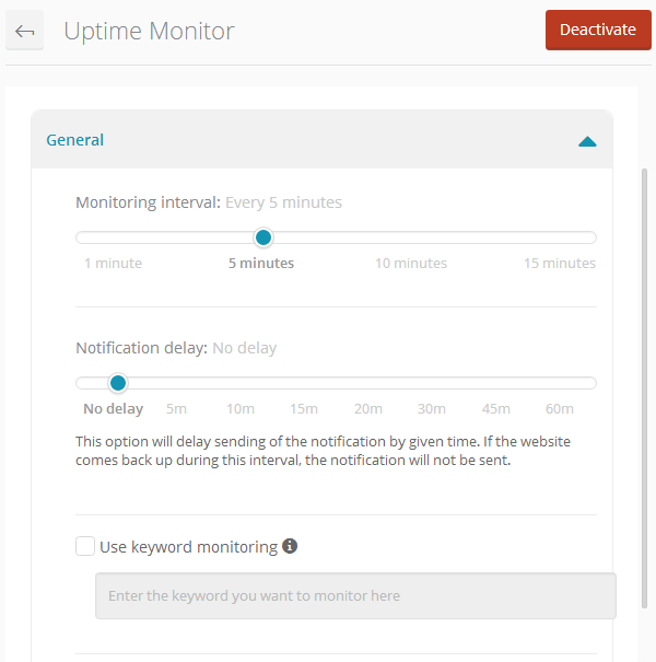 ManageWP Orion - Uptime Monitor - Settings