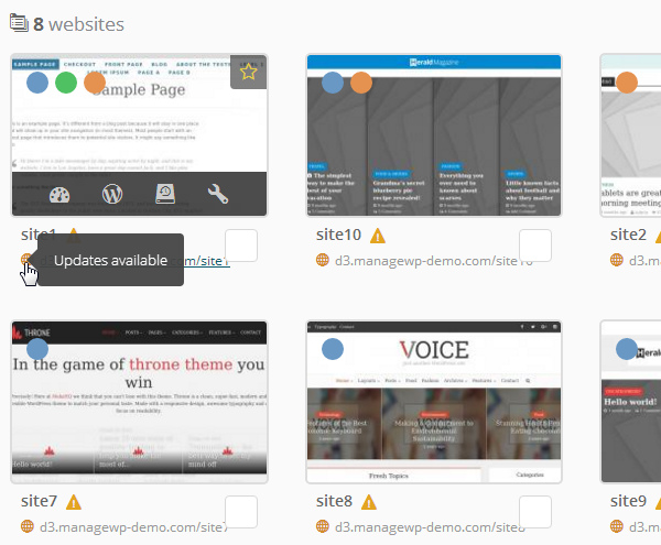 ManageWP Orion - Websites - Updates Available
