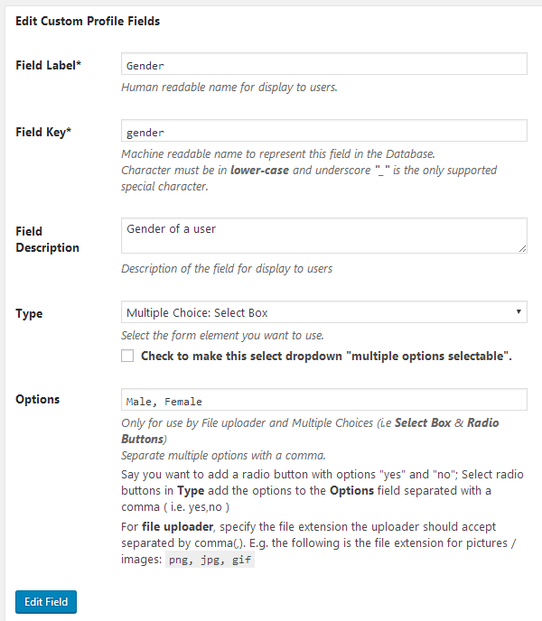 ProfilePress - Gender Profile Field