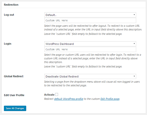 ProfilePress - Redirection Settings