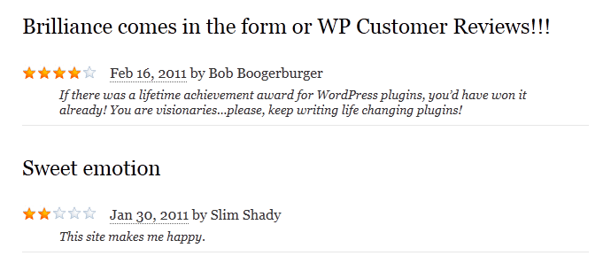wp customer reviews sample