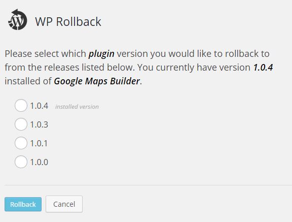 WP Rollback plugin screenshot