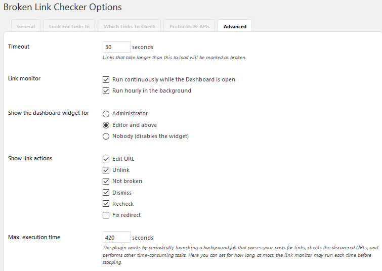 Broken Link Checker WordPress Plugin - Advanced