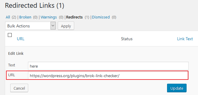 Broken Link Checker WordPress Plugin - Link Redirect - Edit Link