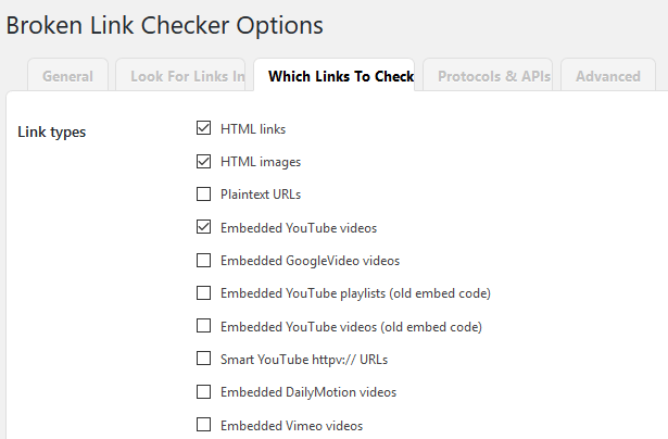 Broken Link Checker WordPress Plugin - Which Links to Check