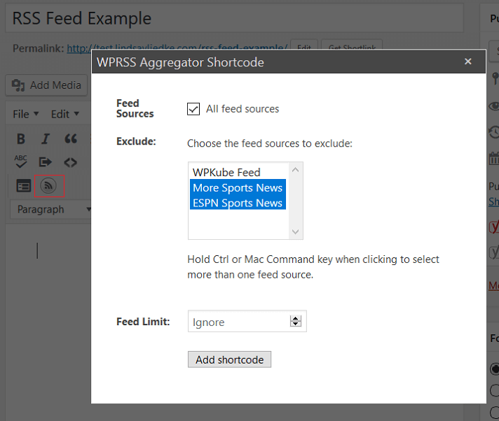 RSS Feed Plugins - WP RSS Aggregator Shortcode Generator