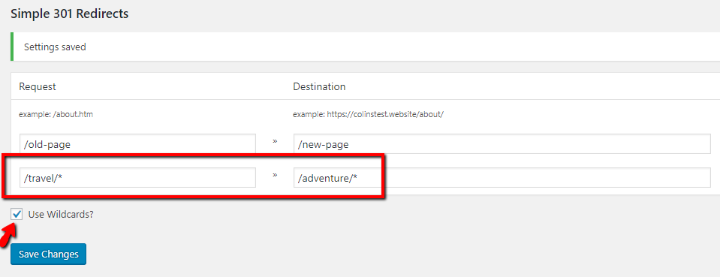 using wildcards in simple 301 redirects