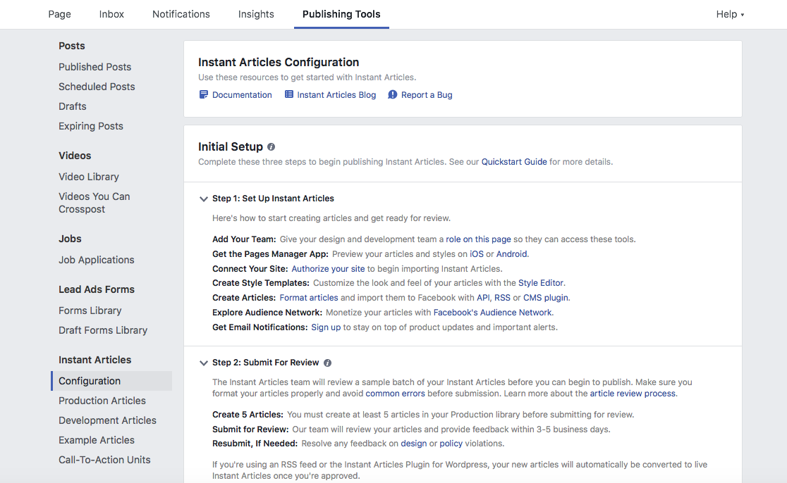 instant articles publishing tools