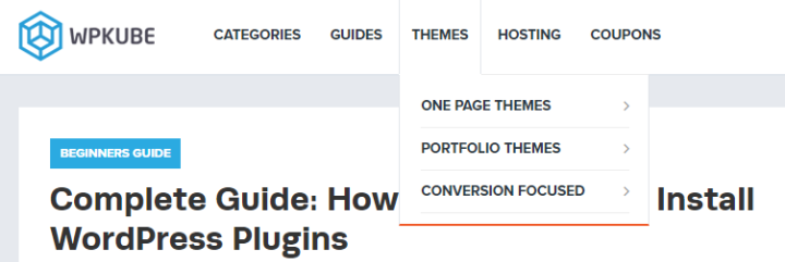 example of a wordpress navigation menu