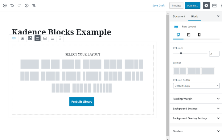 Kadence blocks