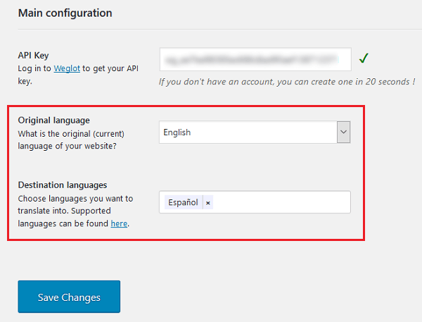 weglot settings - languages