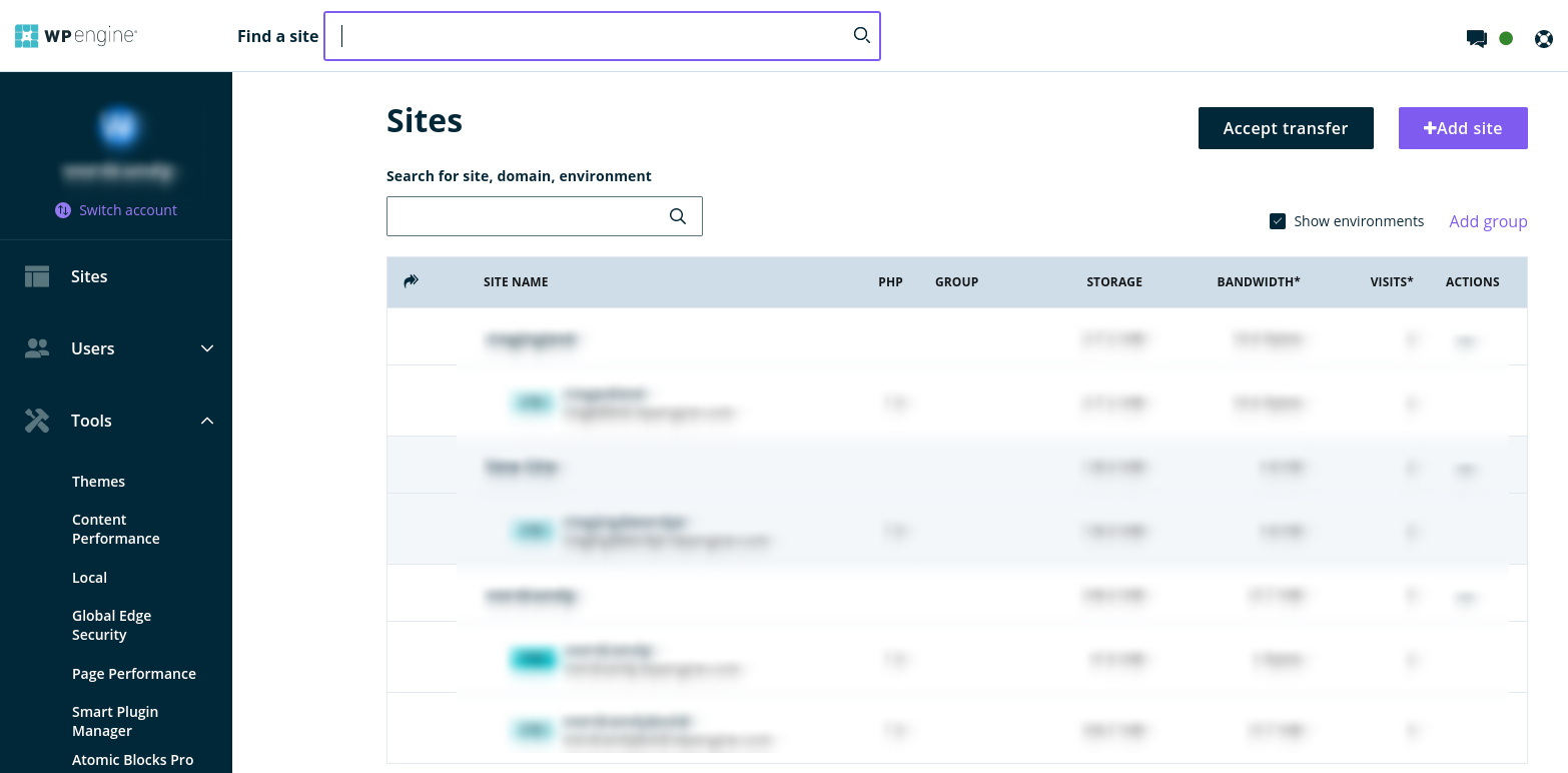 The WP Engine User Portal.