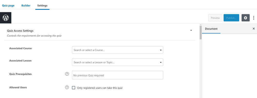 LearnDash vs LifterLMS: LearnDash quiz settings