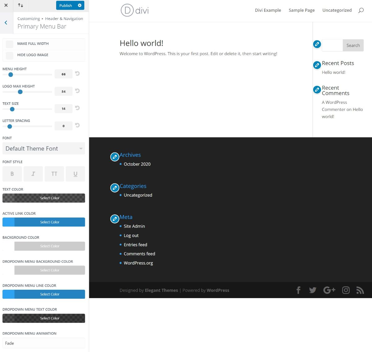 Divi-thema aanpassingsopties