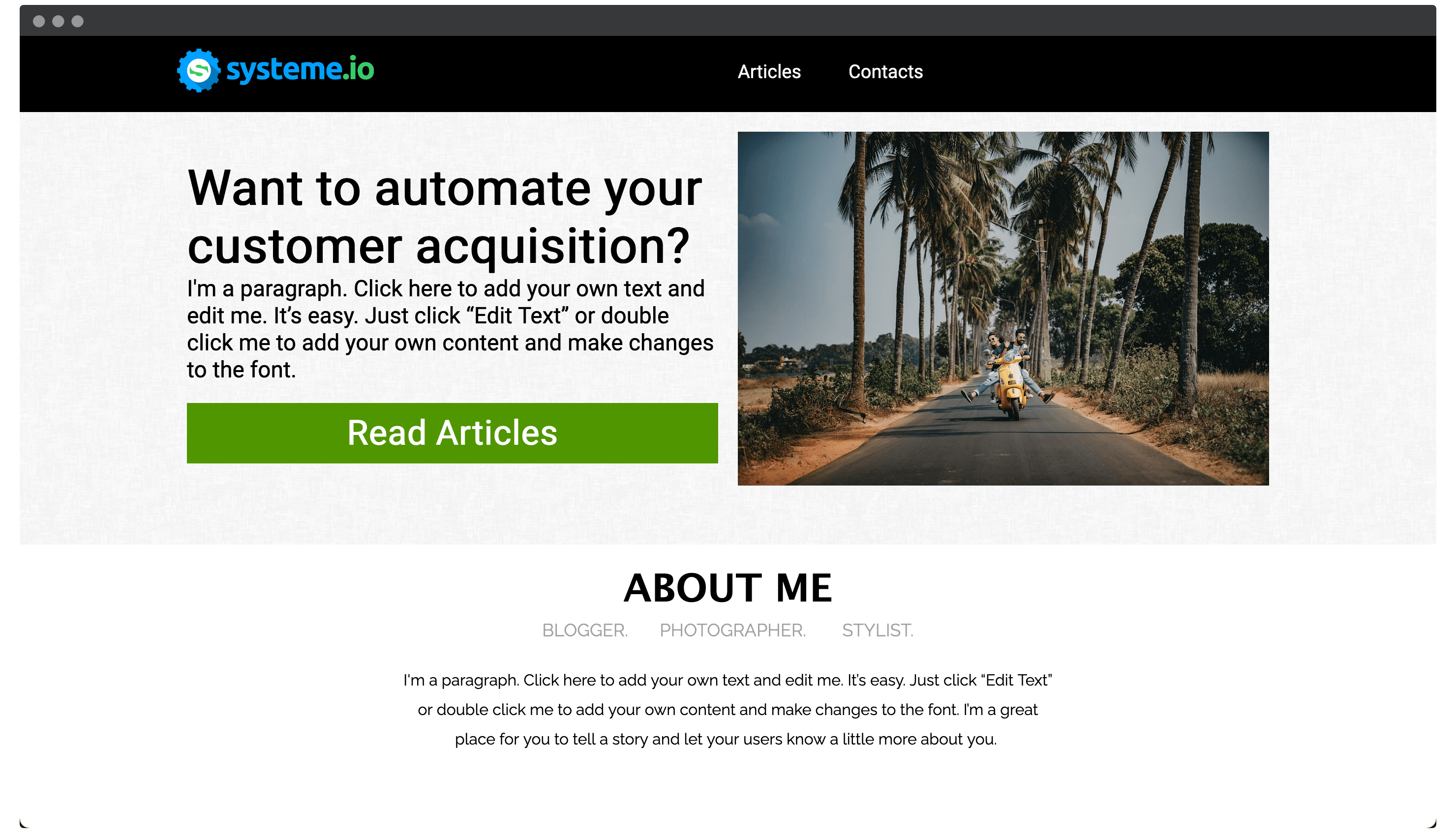 Systeme's only blog page template.