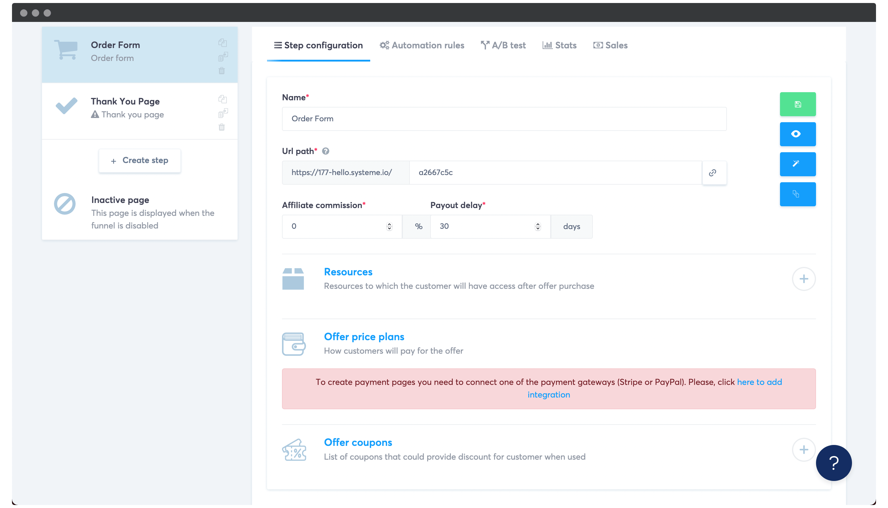 Customizing a funnel in Systeme.