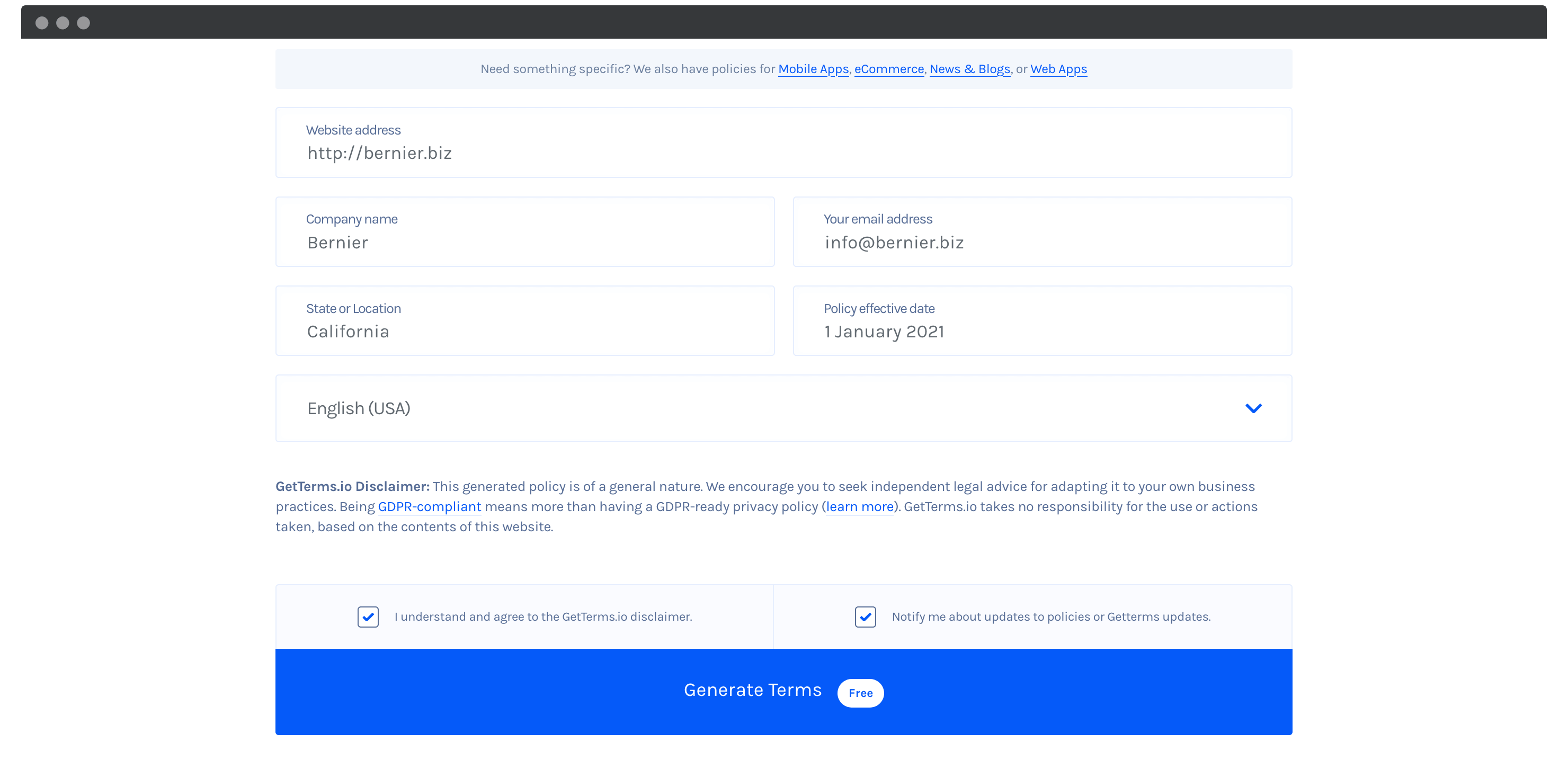 The GetTerms.io website.