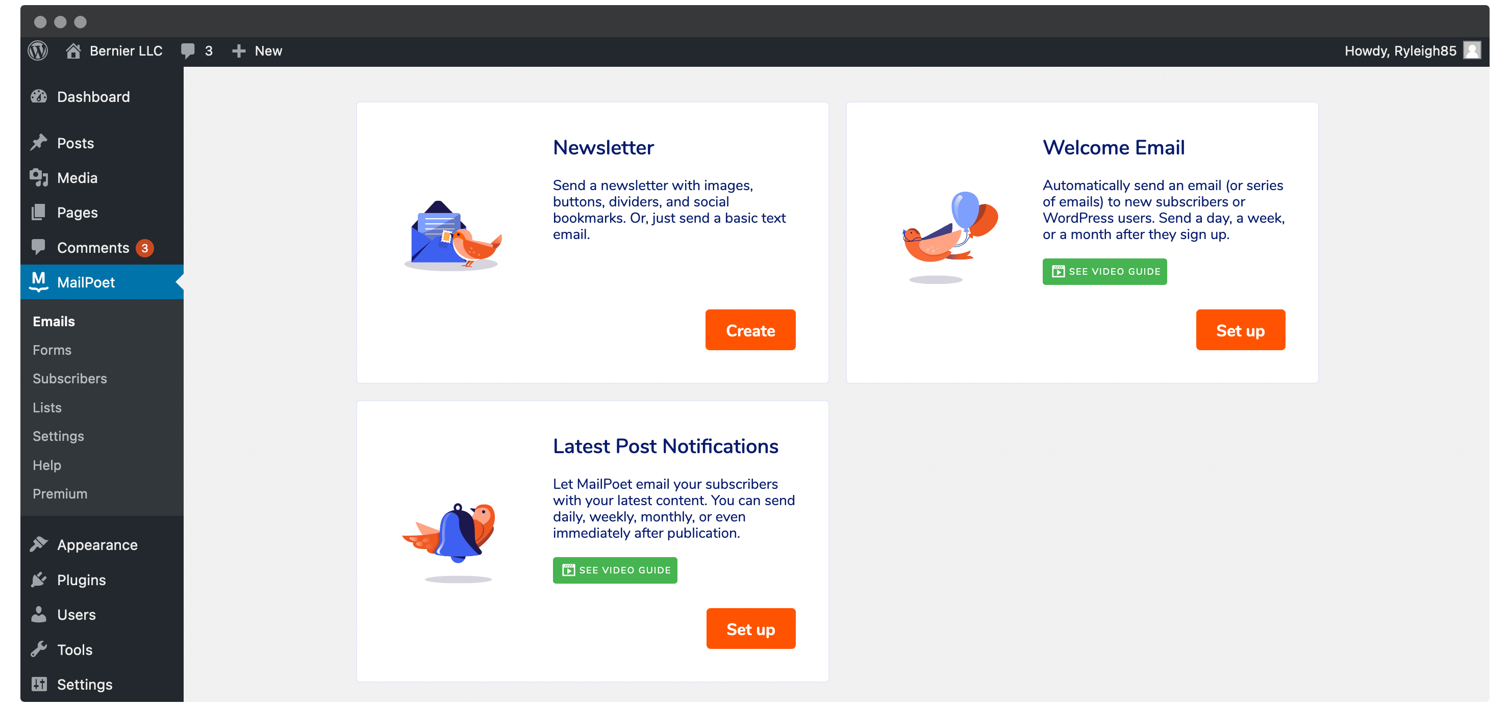 The MailPoet dashboard.