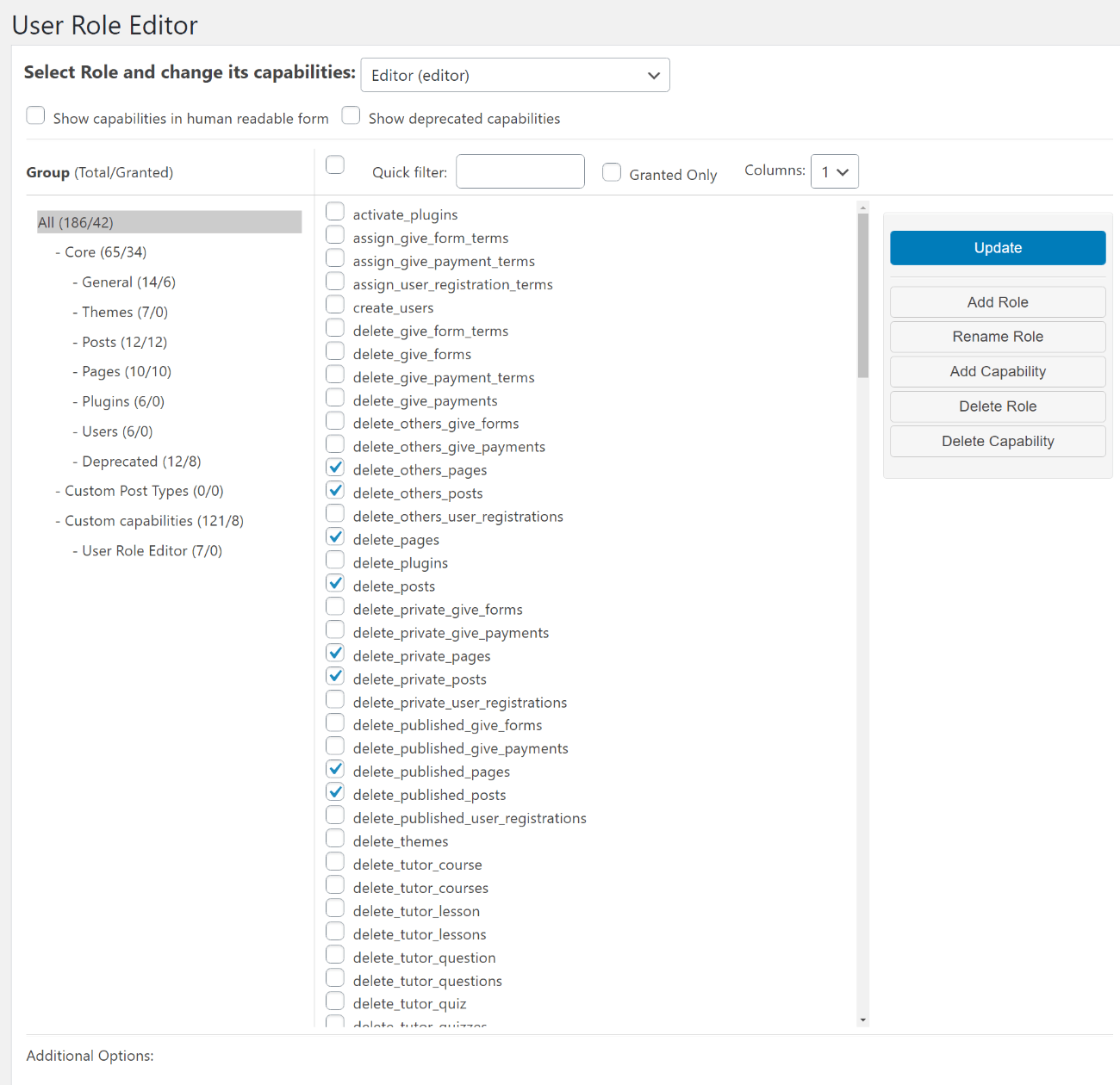 User Role Editor plugin