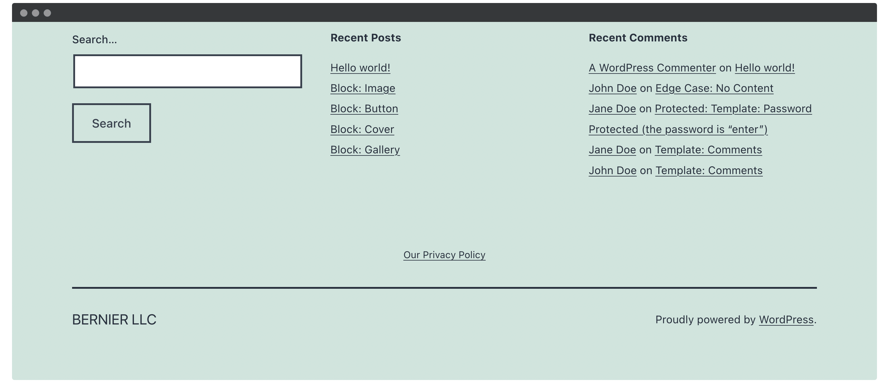 The privacy policy link on the front end.