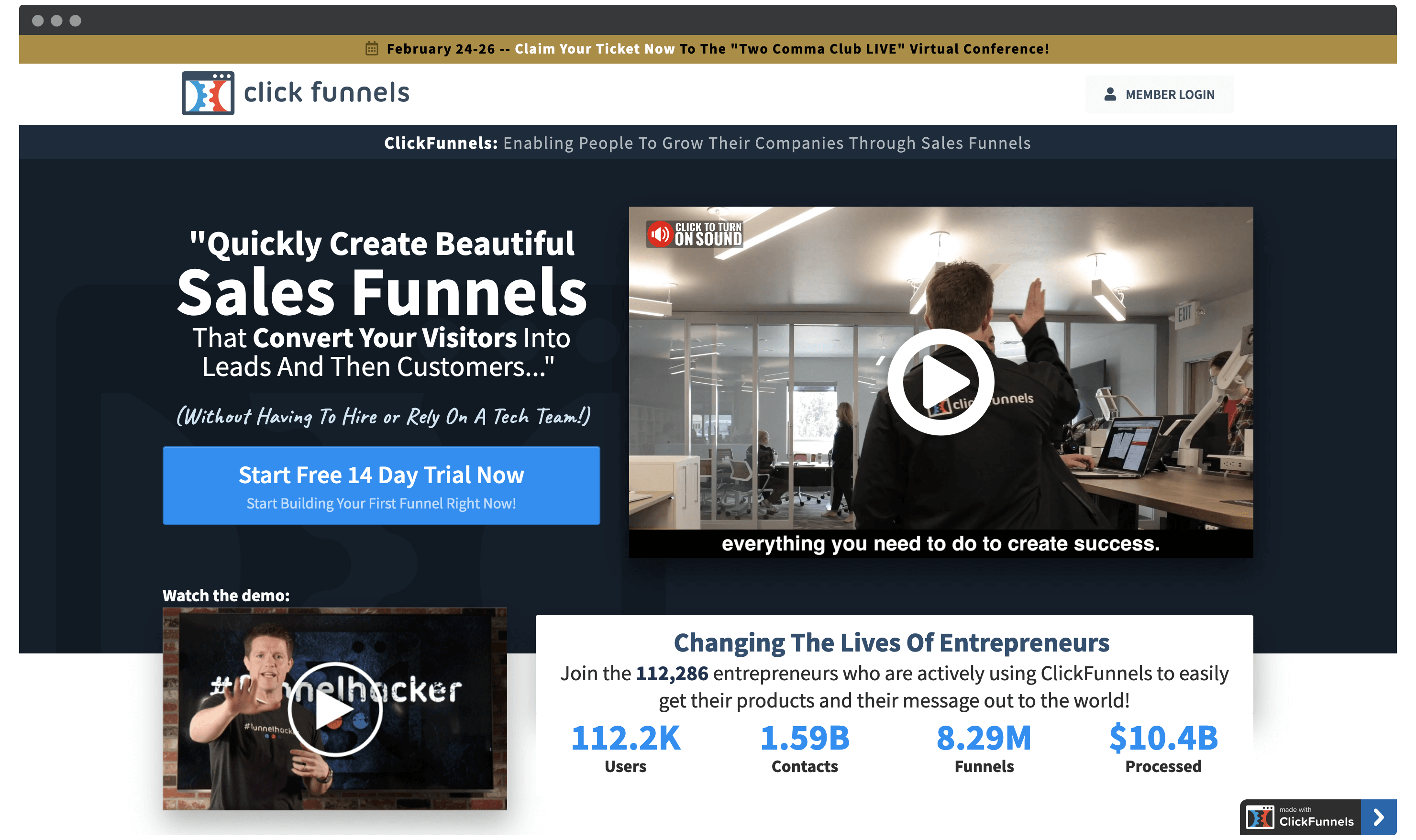 The ClickFunnels home page.