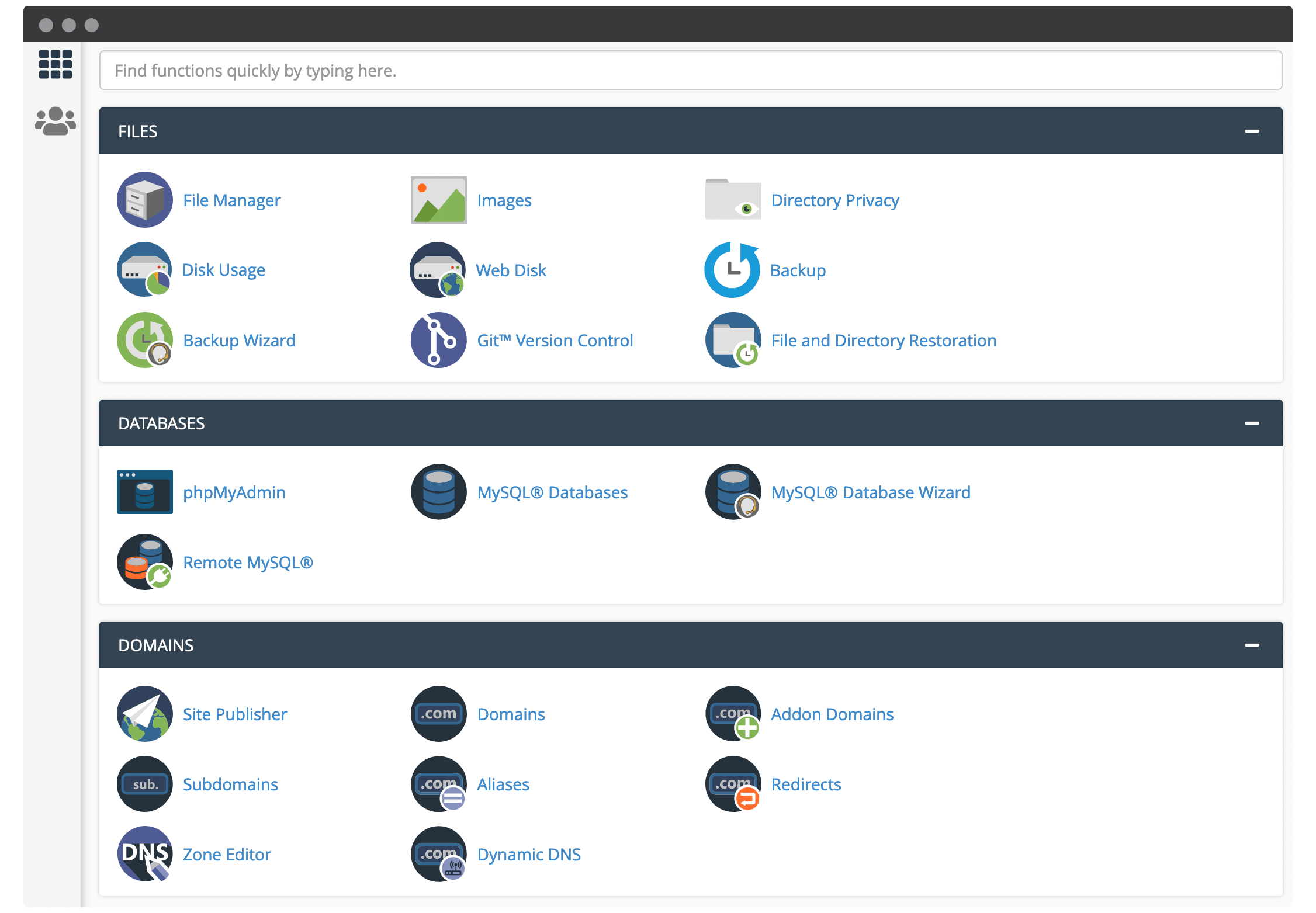 The main cPanel screen.