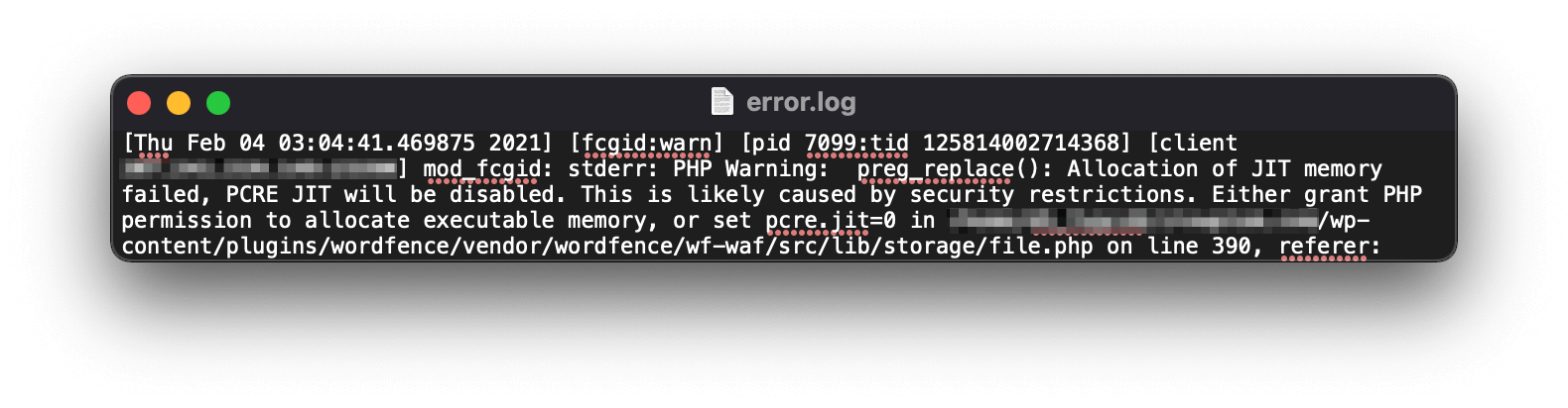 The WordPress error.log.
