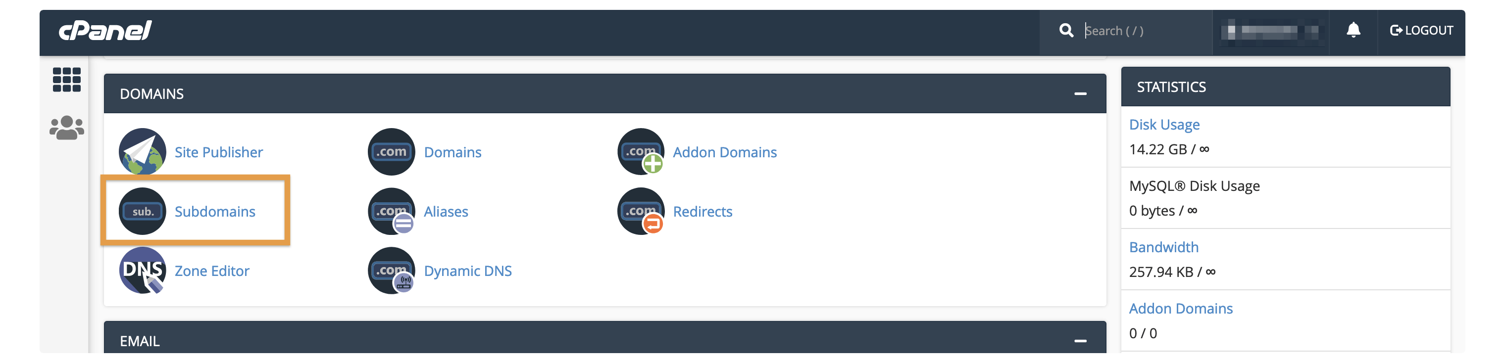 cPanel's Subdomains option.