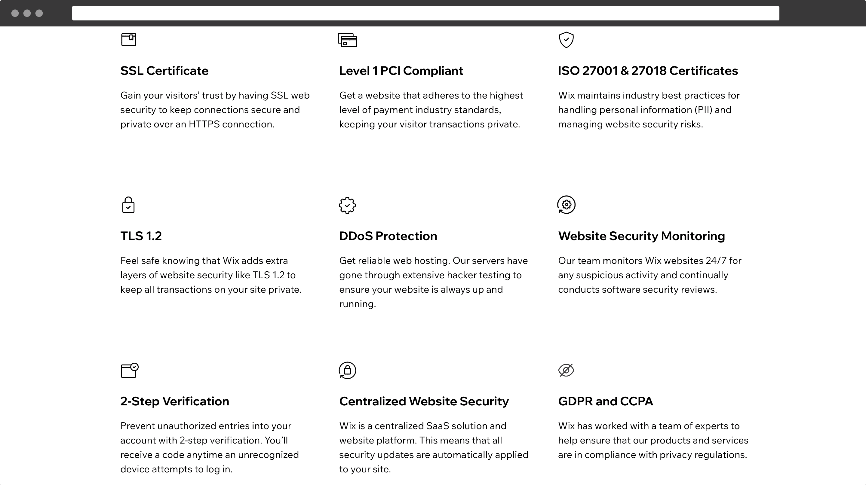 Wix' Security provision.