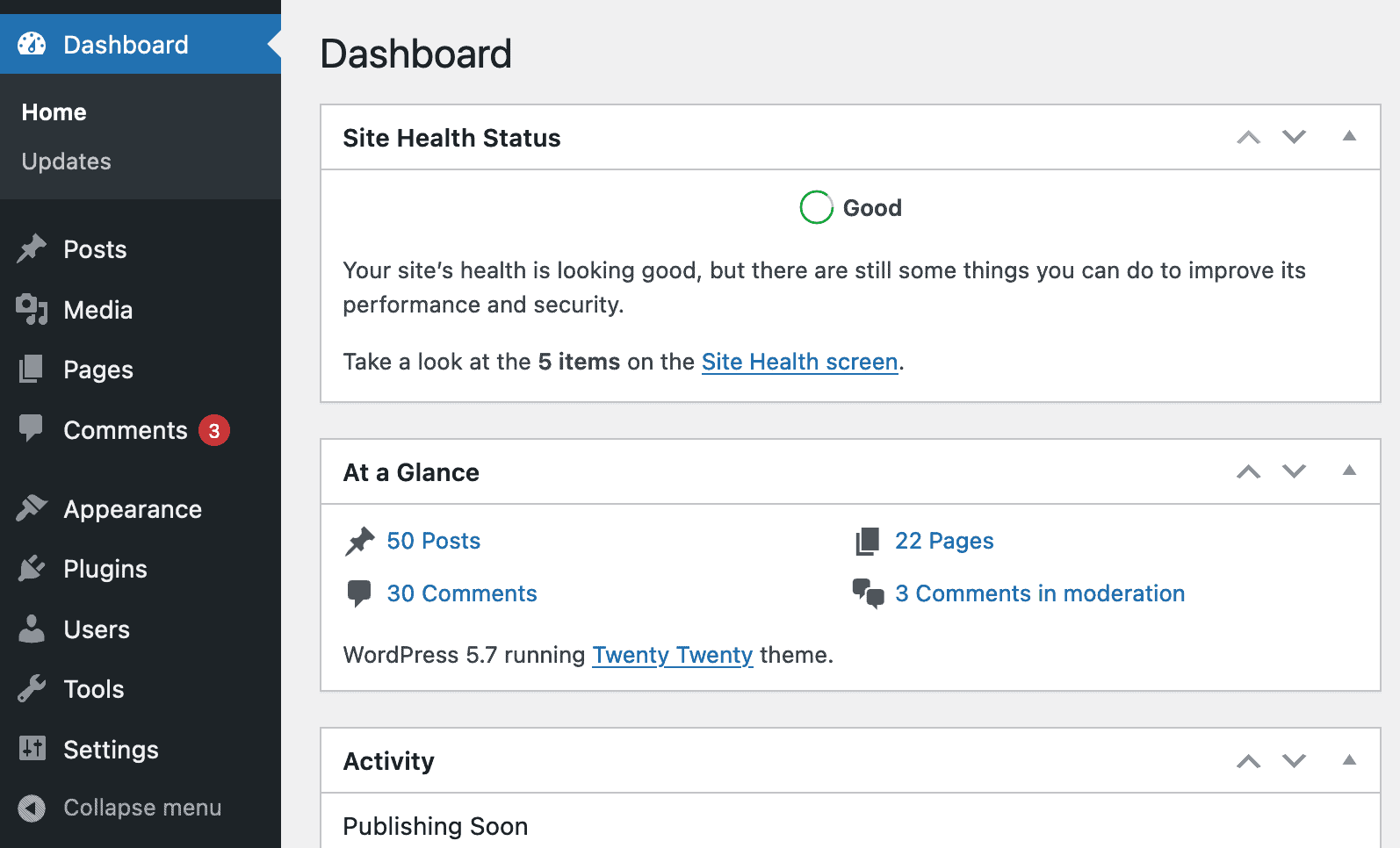 WordPress' sidebar.