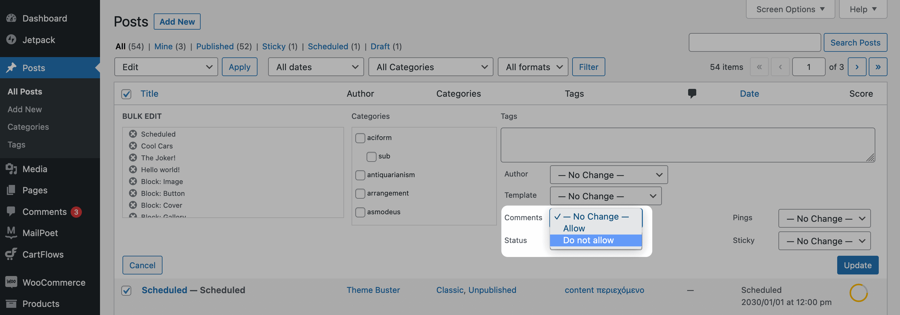 Allowing comments in WordPress.