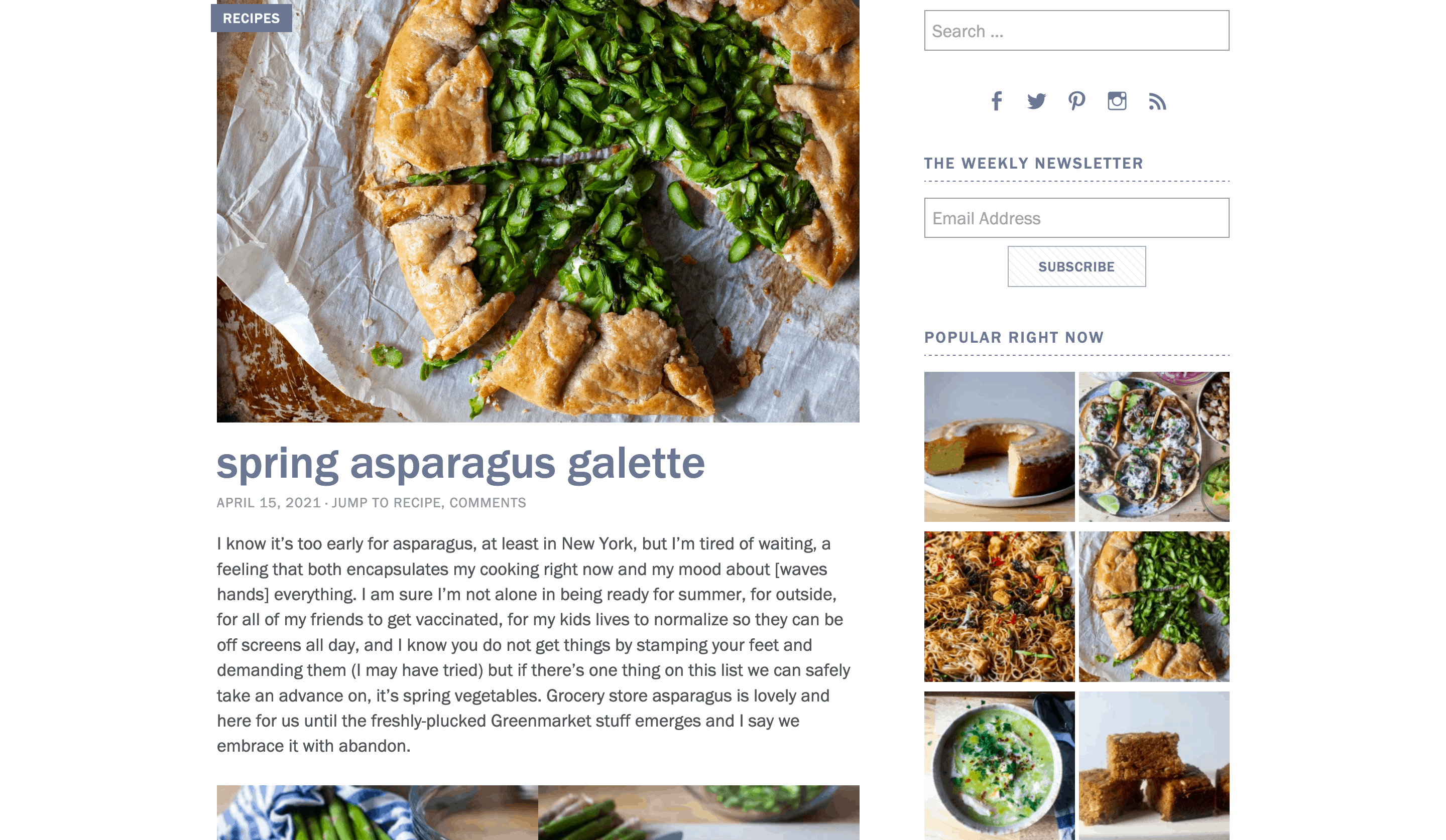 Additional functionality on a food blog.